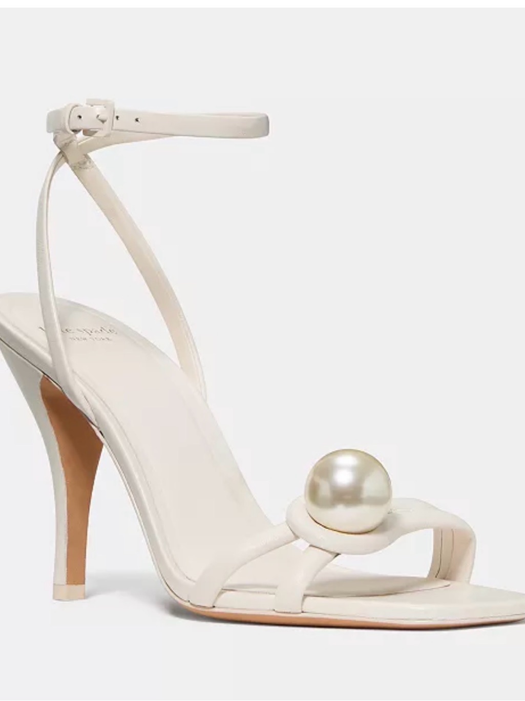 Designer Pearl-Accent White Ankle-Strap Sandals- Kate Spade Smooth Leather